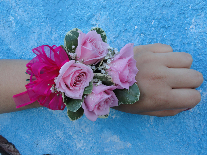 Pink Rose Corsage with Light Pink Bow (C012)