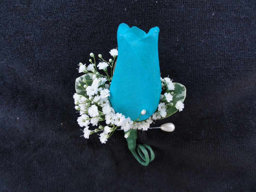 Teal Rose Boutonniere (B006)