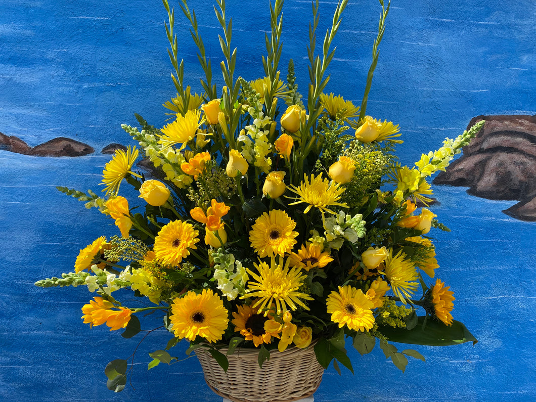 Yellow Mixed Flower Basket (BK016)