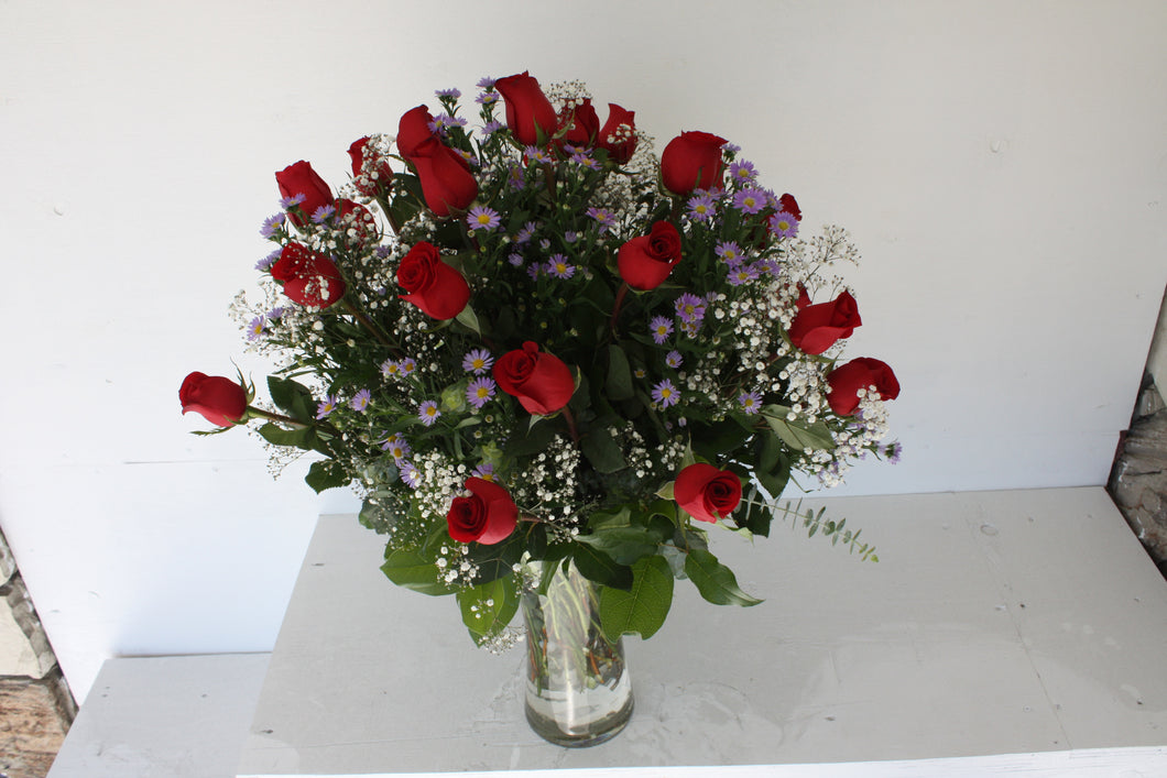 2 Dozen Red Roses in Vase (R008)