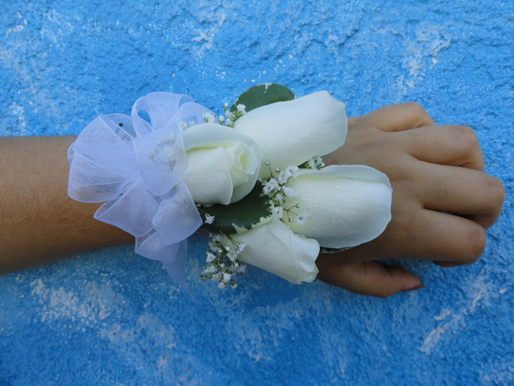 White Rose Corsage with White Bow (C020)