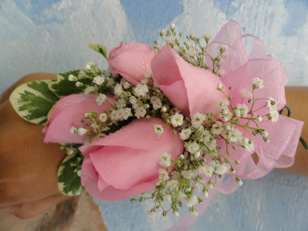 Light Pink Rose Corsage with Pink Bow (C030)